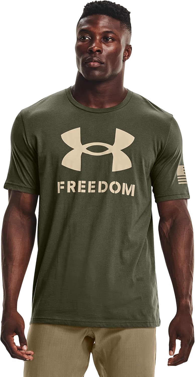 

Новая мужская футболка с логотипом Freedom от Under Armour, Marine Od Green (390)/Desert Sand