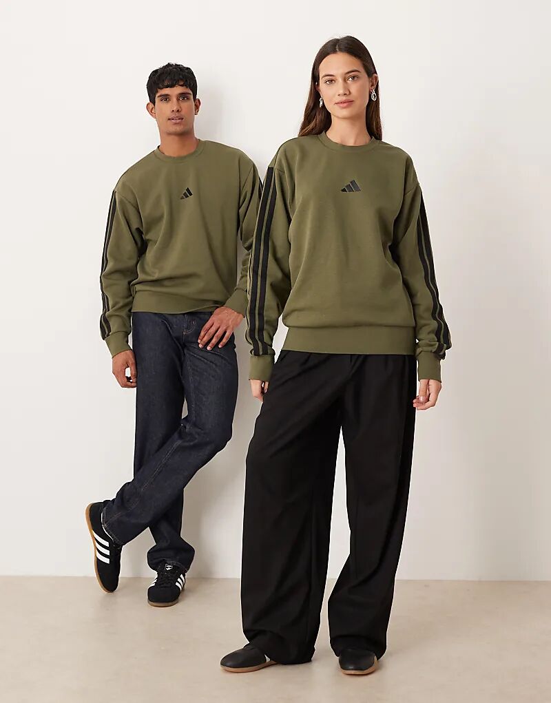 Флисовая толстовка Adidas Sportswear Three Stripe цвета хаки — фото 3