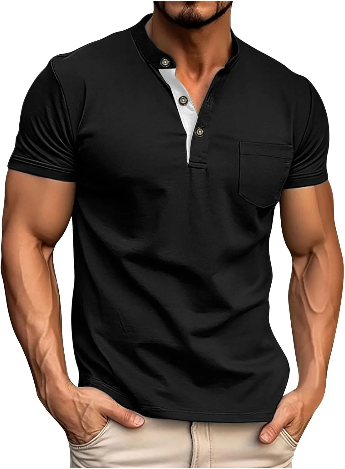 

Мужская футболка хенли с коротким рукавом для спорта и отдыха