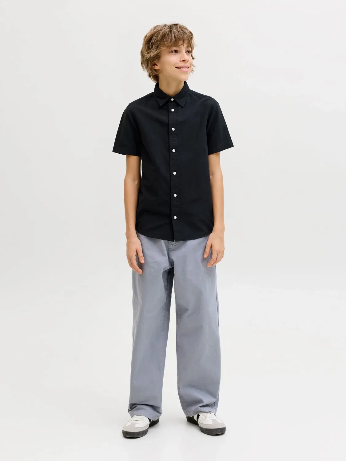 Рубашка из льна и хлопка JACK & JONES Junior, черный — фото 4
