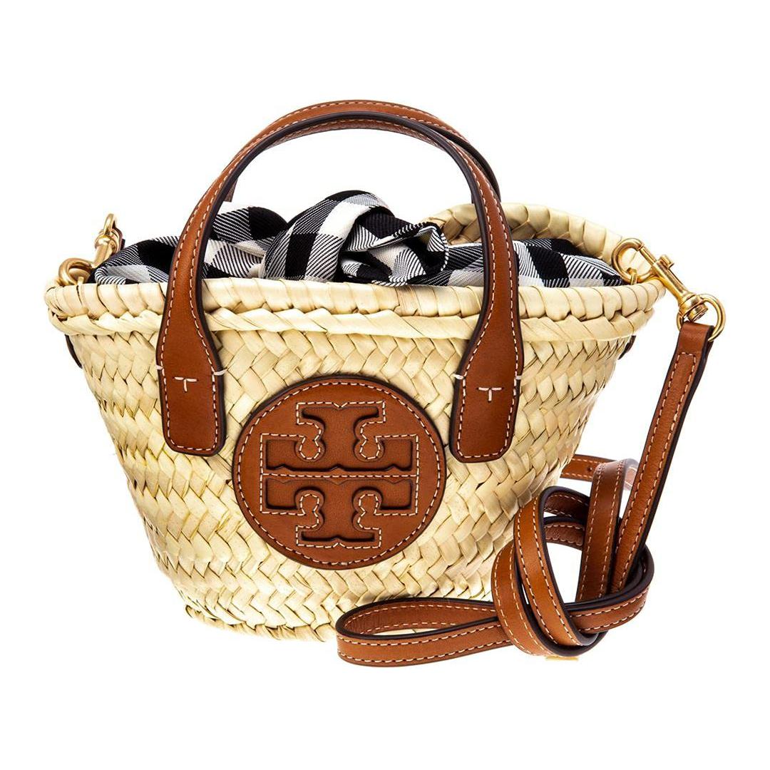 

TORY BURCH Сумка-корзинка Ella Straw с кожаной сумкой-корзиной, обычная женская, натуральная/коричневая