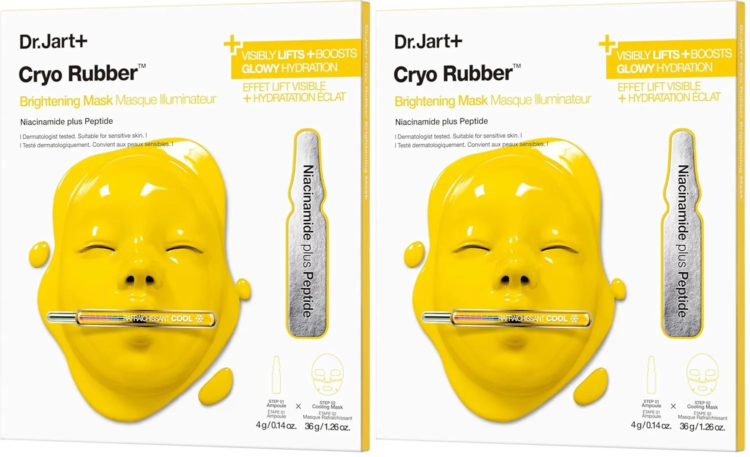 Осветляющая и охлаждающая корейская маска для лица Dr.Jart+ Cryo Rubber с ниацинамидом и пептидами | Корейский уход за кожей (2 шт.) 1 шт. (2 шт.)