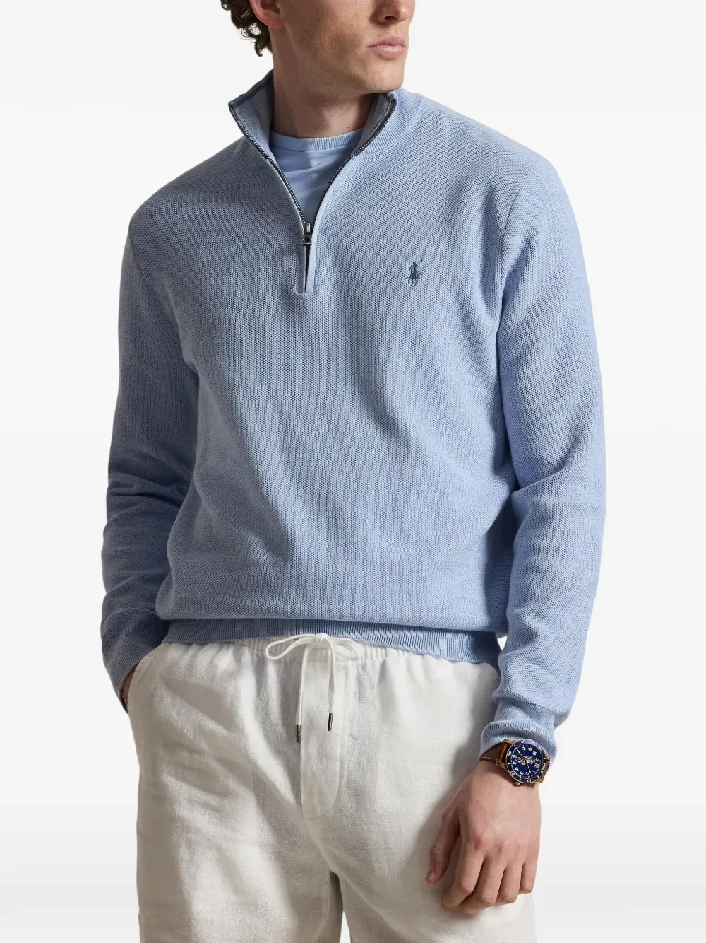 Вязаный свитер с застежкой-молнией на четверть длины Polo Ralph Lauren, синий — фото 3