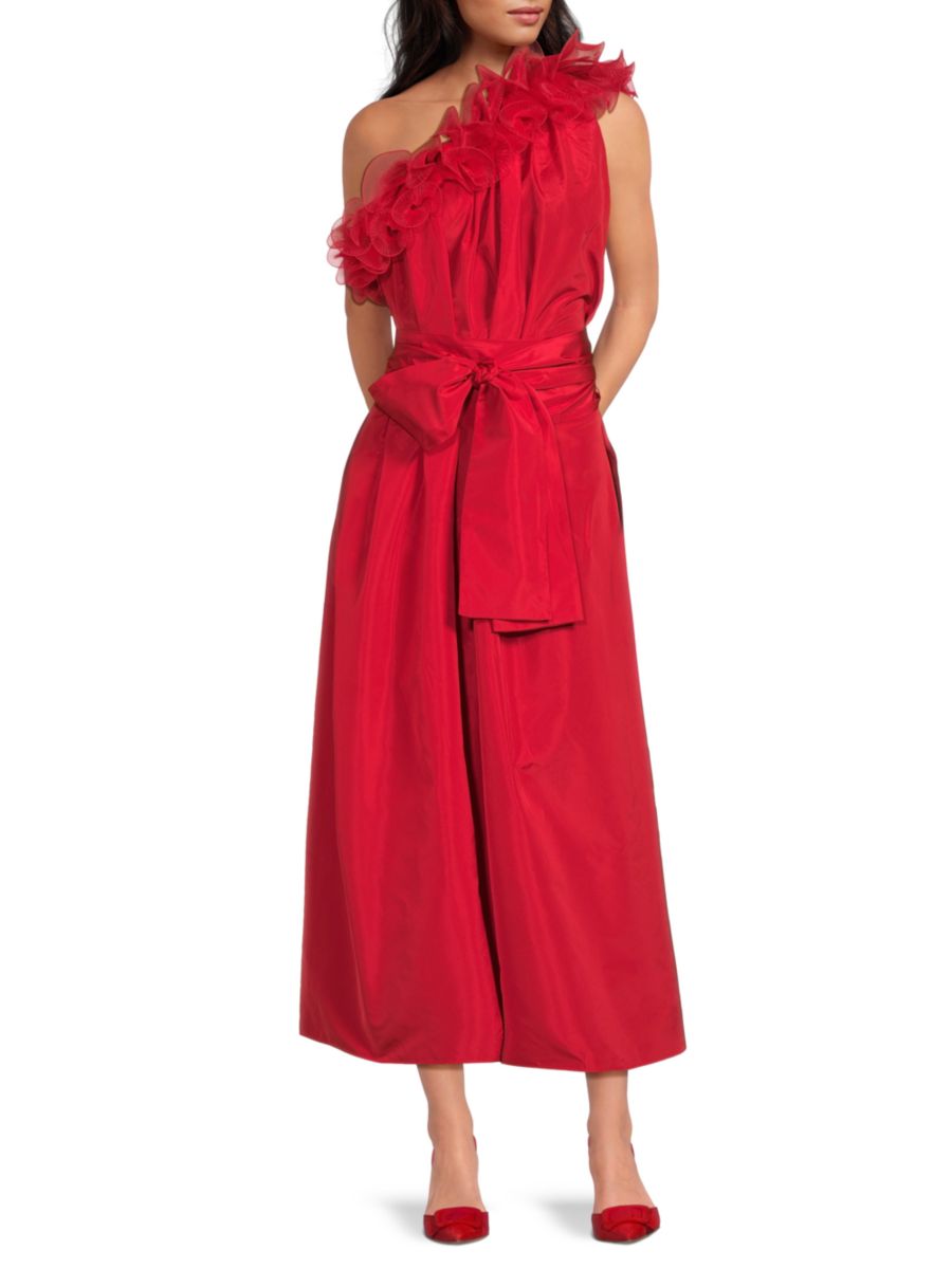 

Платье миди на одно плечо с оборками Mylie Stella McCartney, цвет Madder Red