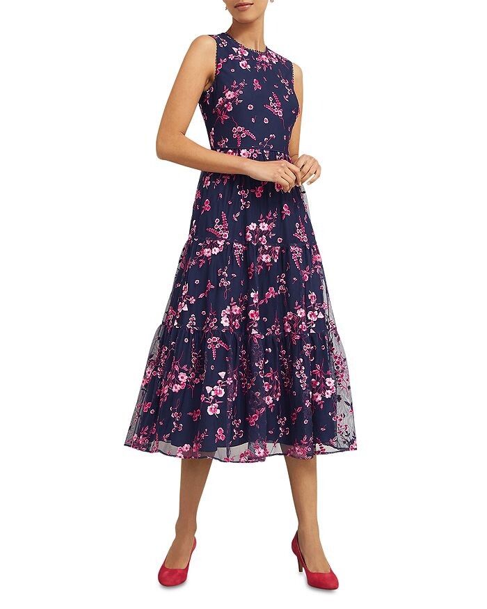 

HOBBS LONDON Платье миди Bethany с цветочной вышивкой, синий