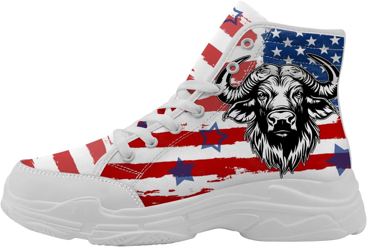 

Высокие кеды с американским флагом красного, белого и синего цвета для женщин, кроссовки на платформе с шнуровкой, подарки для нее и для него Generic