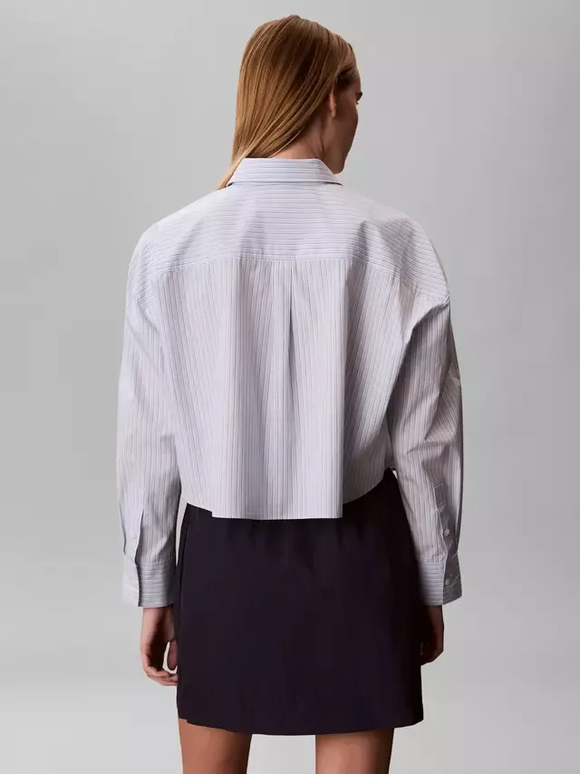 Укороченная хлопковая полосатая рубашка, нежно-голубого цвета Calvin Klein — фото 3