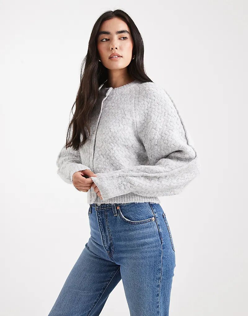 

Кардиган ASOS DESIGN с круглым вырезом и декоративной строчкой, светло-серый