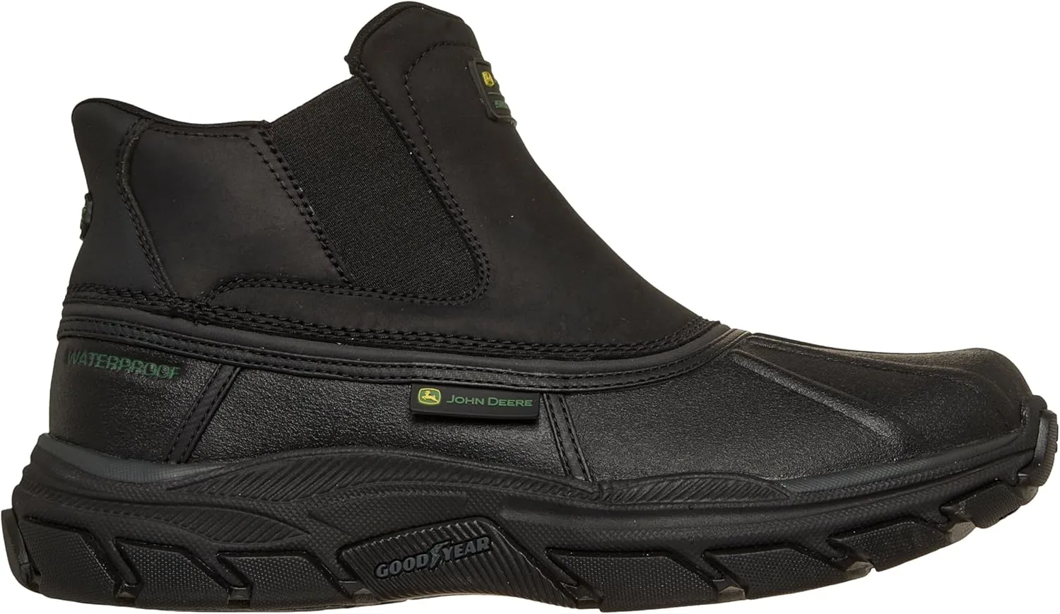 Мужские водонепроницаемые ботинки-тапочки Skechers Men's John Deere Men's Slip-ins Midcut Chelsea Duckboot с резиновой подошвой Goodyear, черный — фото 2