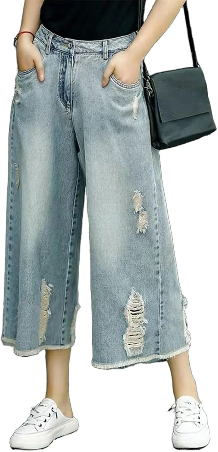 

Джинсы Capri для женщин с высокой талией и широкими штанинами Djeanxa