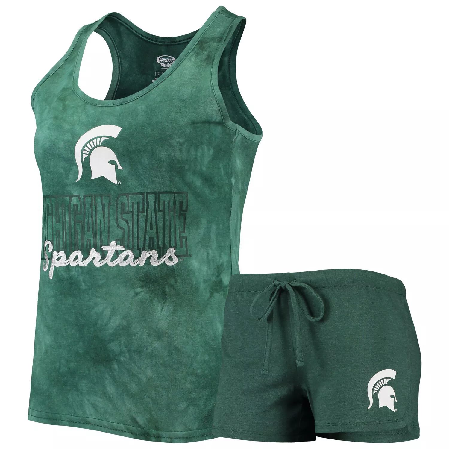 

Женский комплект из топа и шорт с принтом тай-дай и зеленой майки Concepts Sport Michigan State Spartans Billboard