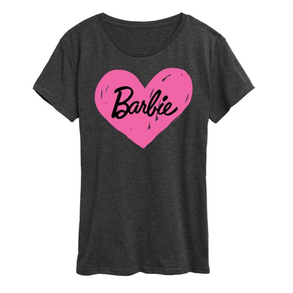 

Женская футболка с ручной росписью и логотипом в виде сердца Barbie, серый