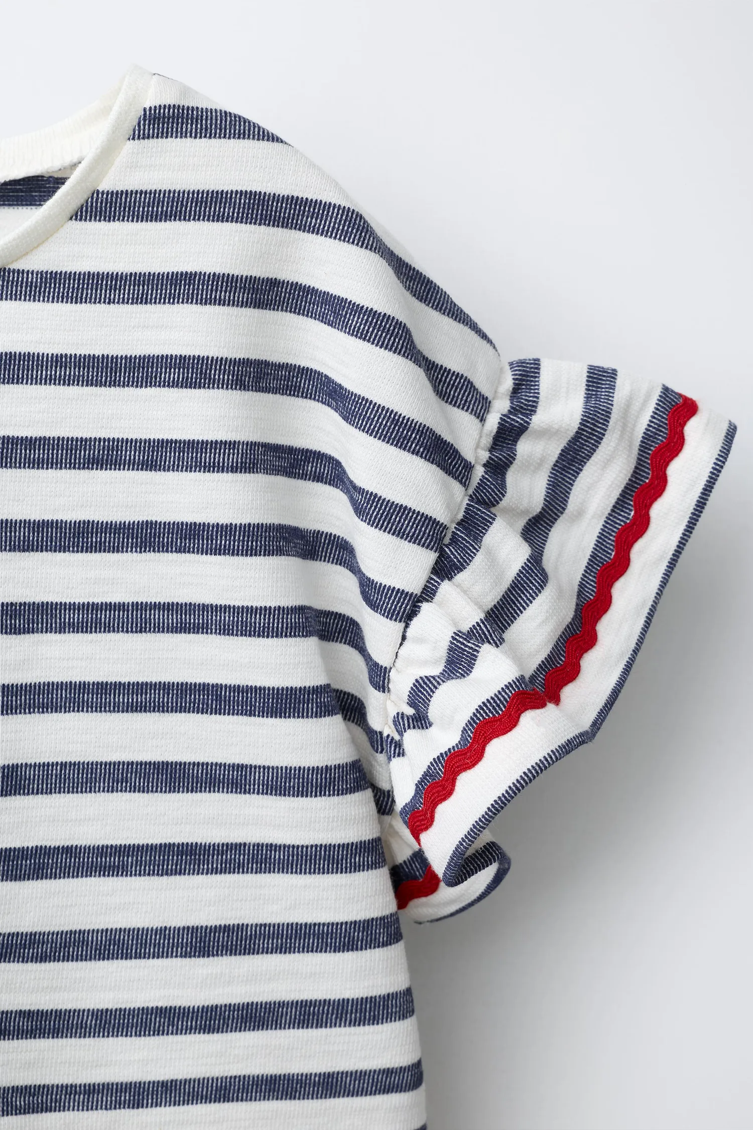 Тканая полосатая футболка с оборками Zara, темно-синий — фото 4