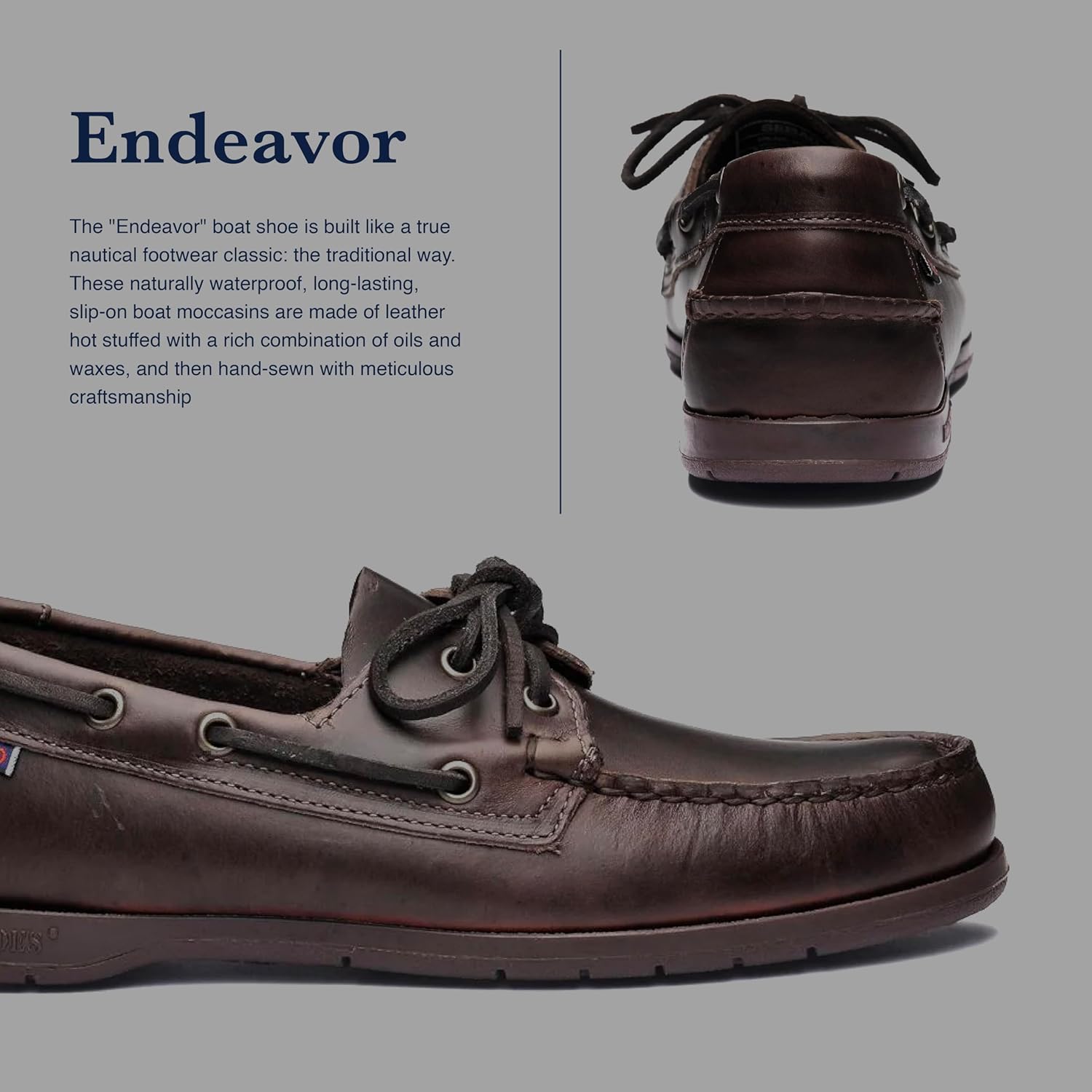 Водонепроницаемые лодочные туфли Sebago Endeavor - кожаные мокасины для мужчин с кожаной стелькой, круговой шнуровкой и нескользящей подошвой, не оставляющей следов, темно-коричневый — фото 4