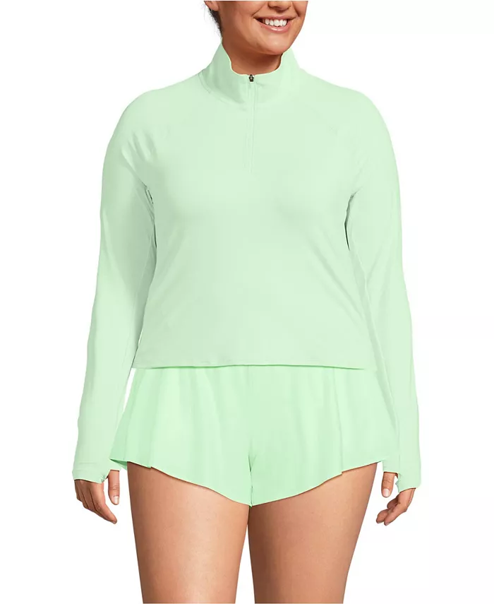 

Купальник Plus Size SunShade UPF 50 Long Sleeve Quarter Zip Rash Guard Lands' End, зеленый