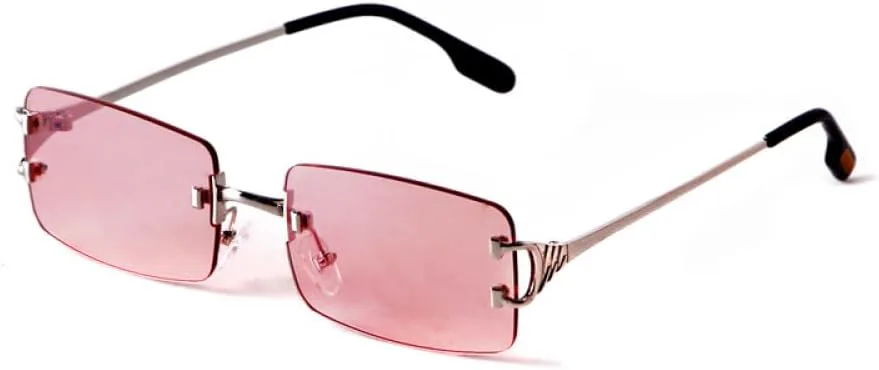 

Женские солнцезащитные очки без оправы 2027 года, с квадратными линзами, унисекс, модные, с защитой от УФ-излучения UV400, без оправы MTZJH, C1 Silver Pink