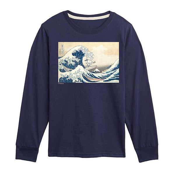 

Футболка с длинным рукавом для мальчиков 8-20 peanuts the great wave off kanagawa Licensed Character, Navy