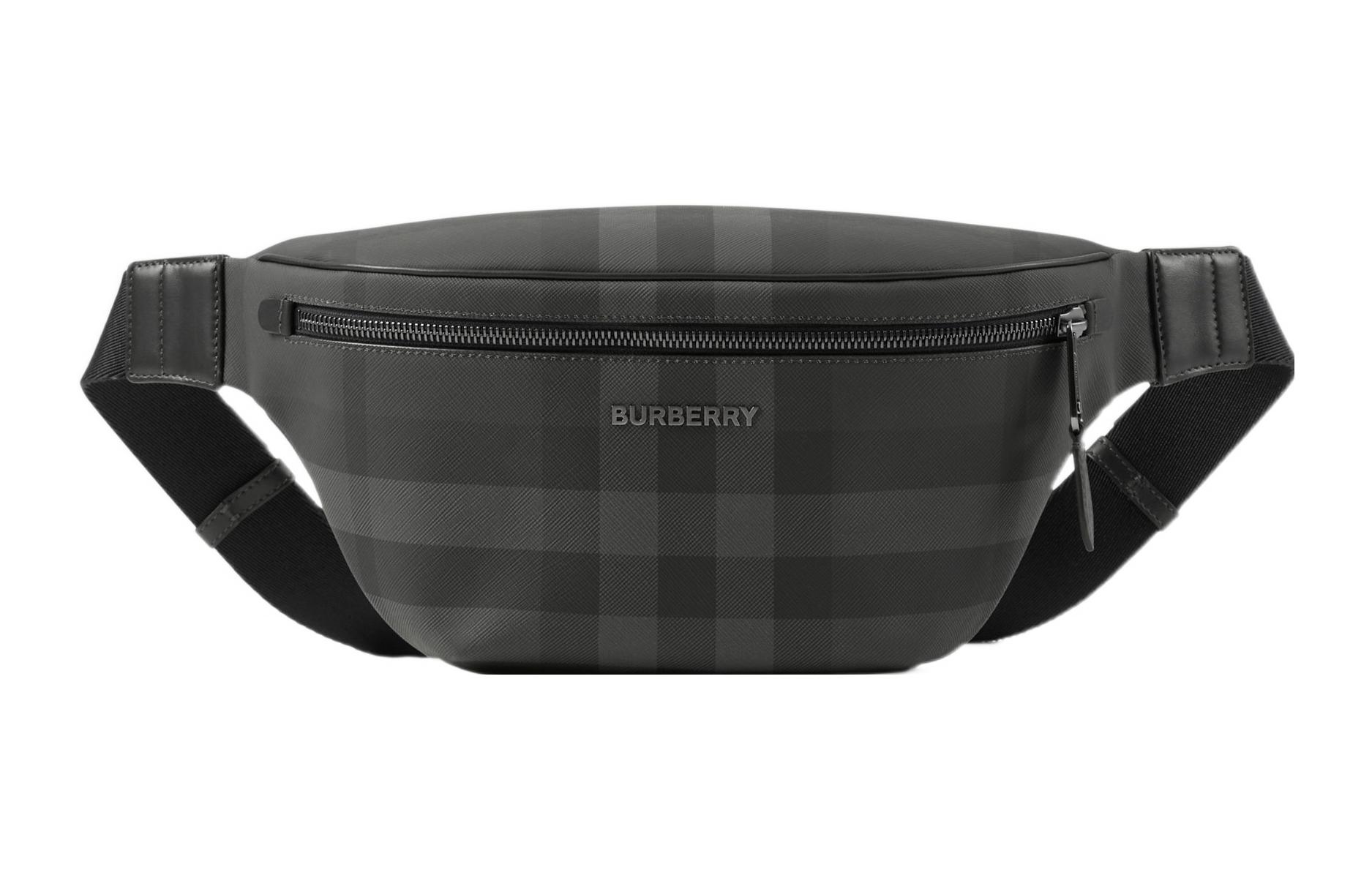 

Burberry Мужская поясная сумка из хлопка с отделкой из телячьей кожи угольно-серого цвета
