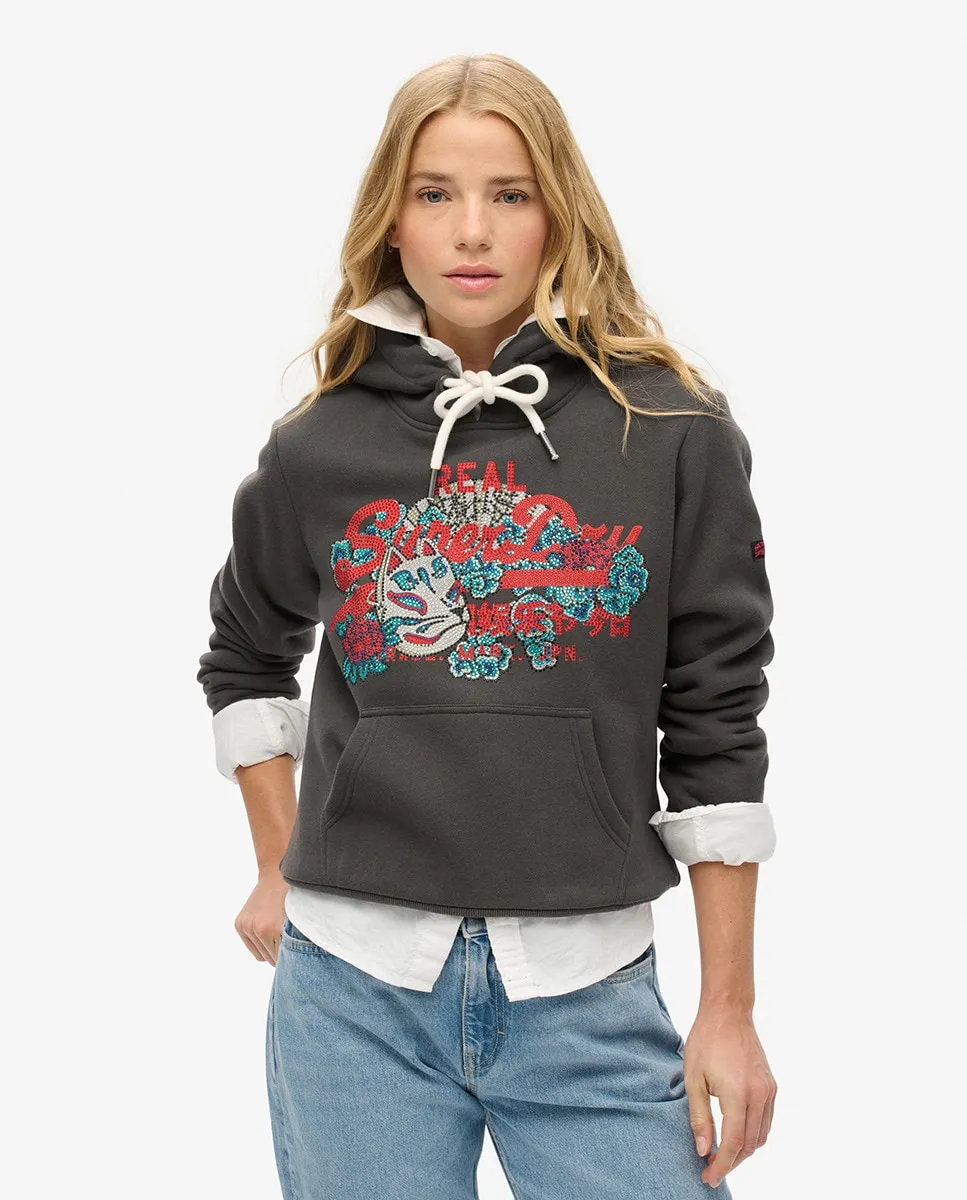 

Женская толстовка с капюшоном и логотипом Tokyo Vintage Superdry, черный