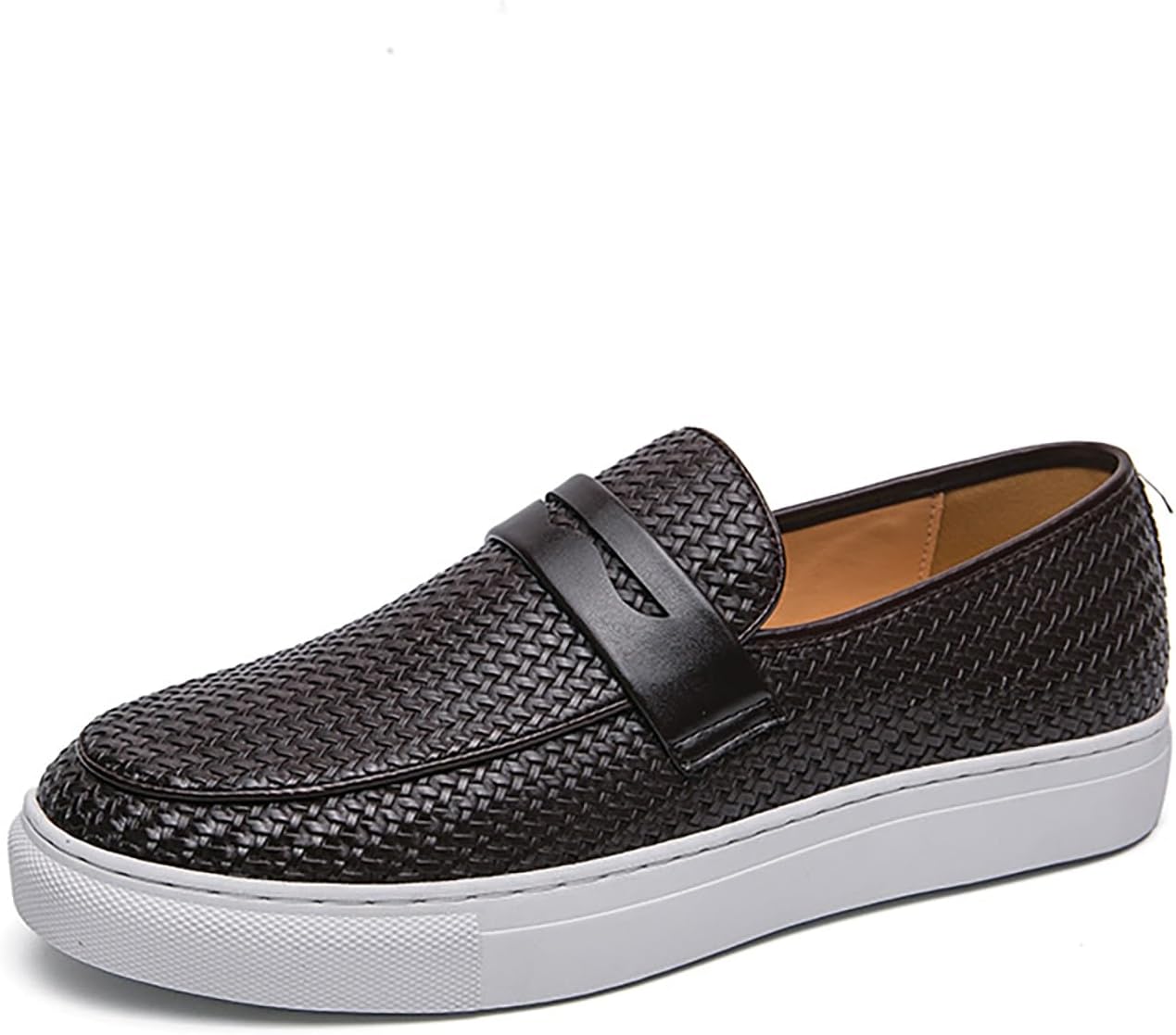 

Мужские кожаные плетеные повседневные туфли-лоферы, модные с круглым носком, легкие, нескользящие, без застежки, пенни-лоферы, вечеринок и офиса Forevercan, коричневый