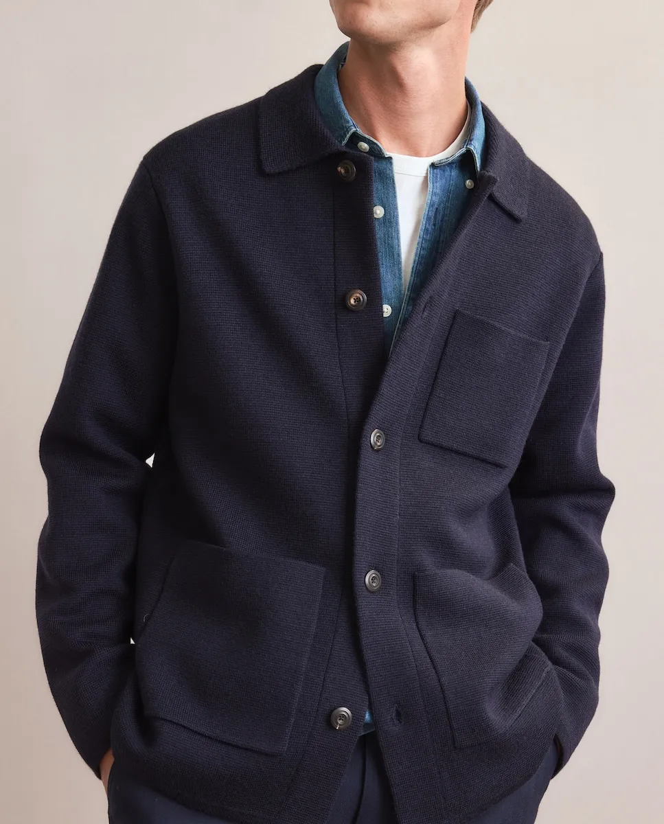 

Мужской кардиган с пуговицами, collar polo и карманом на груди Emidio Tucci, темно-синий