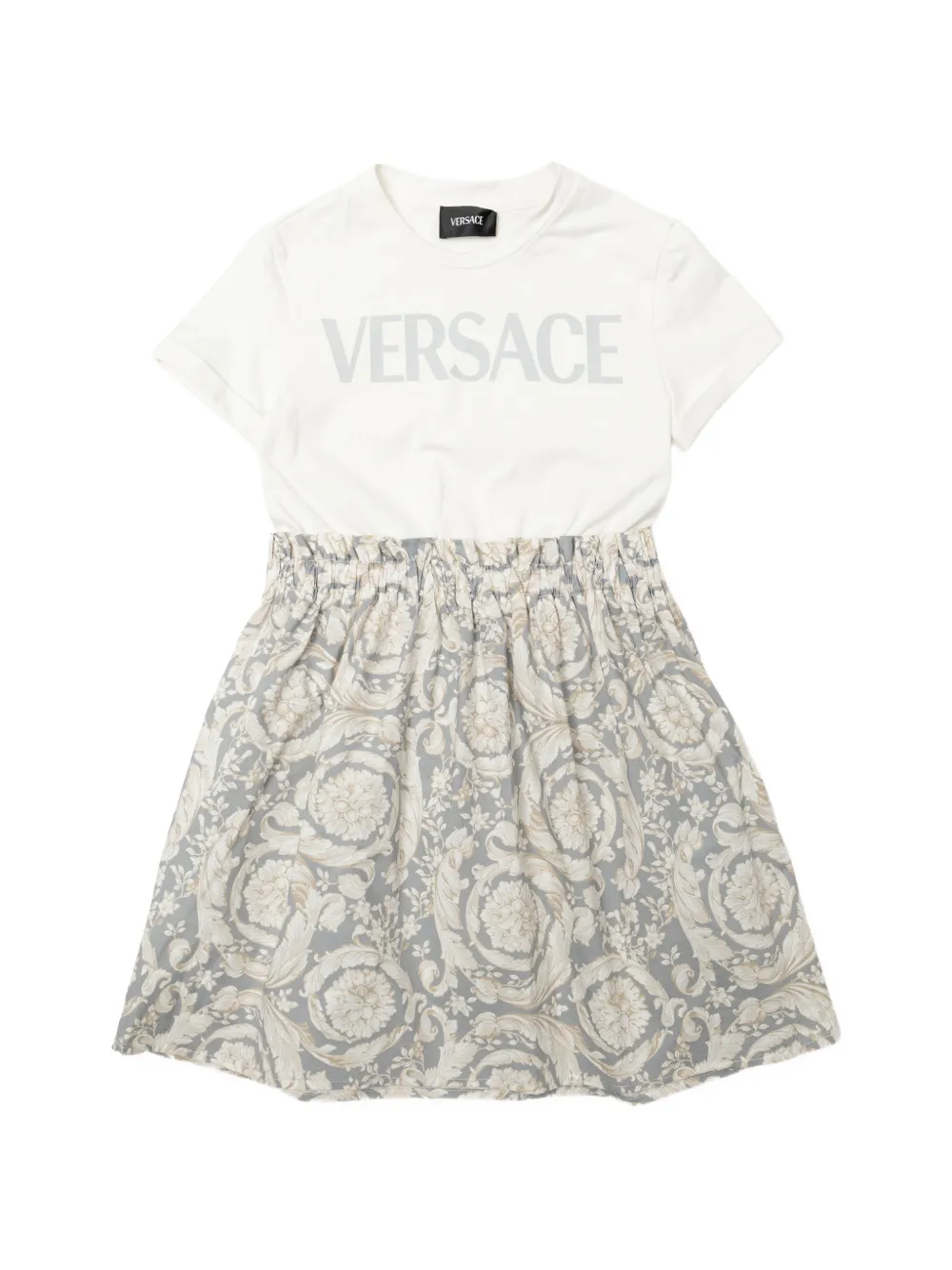 

Футболочное платье с цветочным принтом Versace Kids, белый