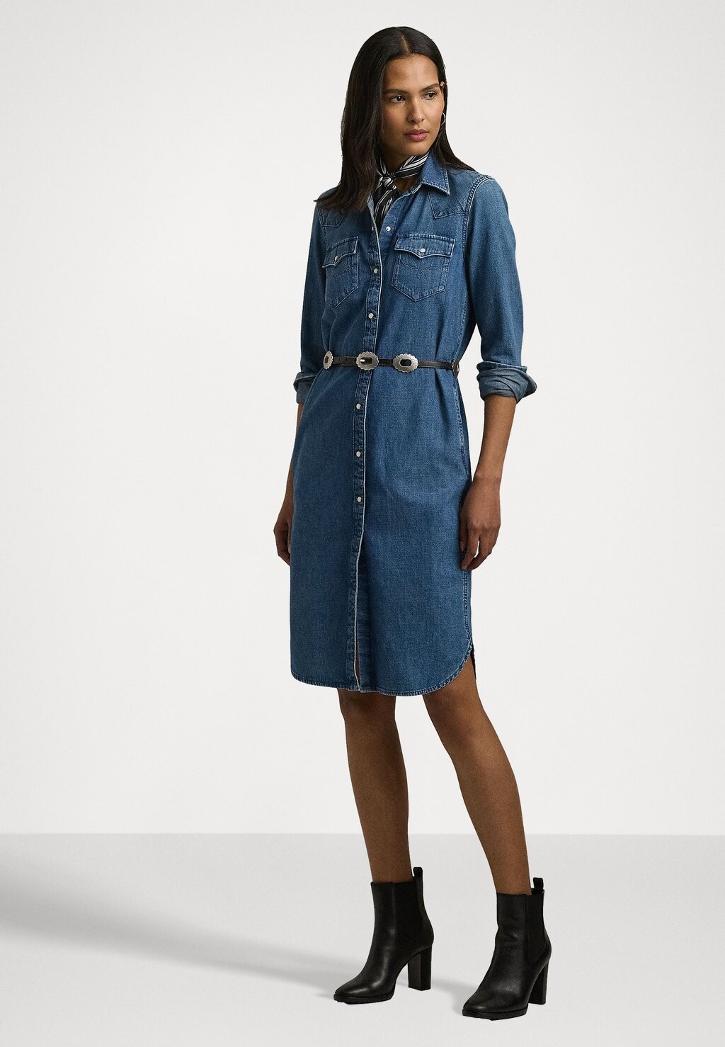 

Джинсовое платье BELTED DENIM SHIRTDRESS Ralph Lauren, синий деним