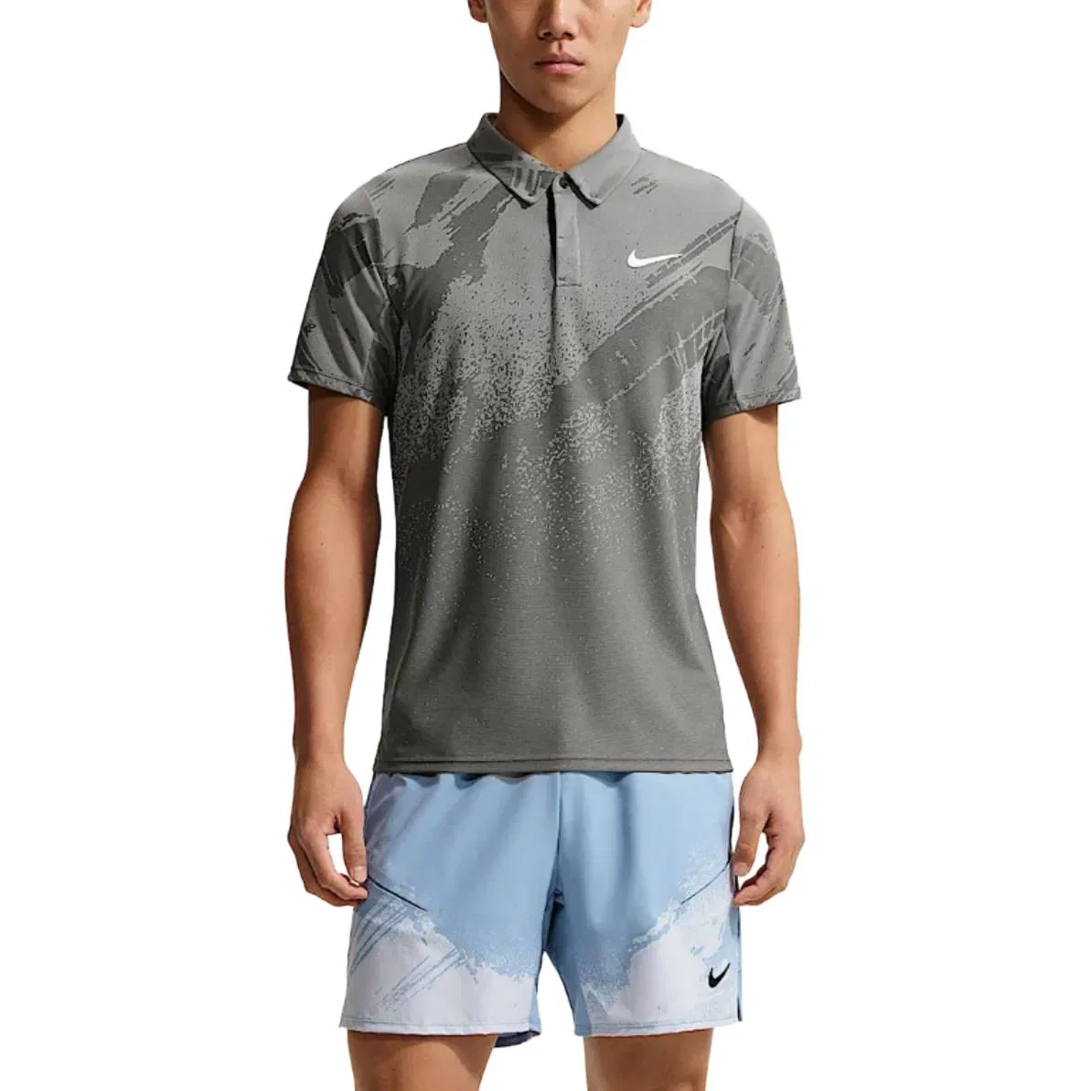 Поло Nike Dri Fit мужское черно-серо-белое — фото 3