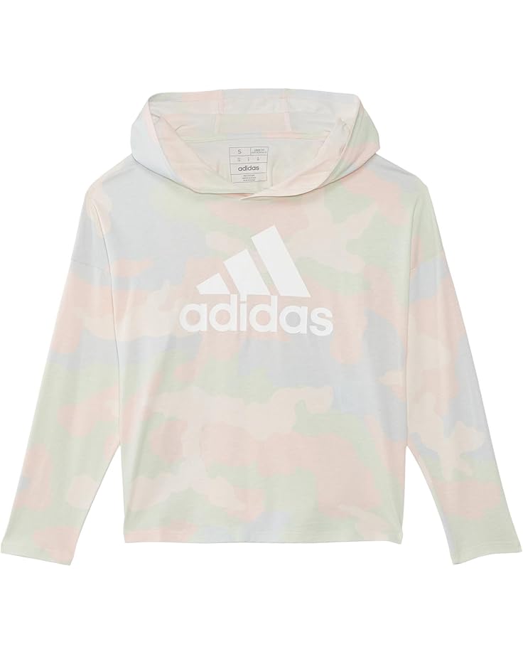 

Футболка adidas Kids Aop Long Sleeve Curve Hem Hooded Tee, цвет Pink/Multi