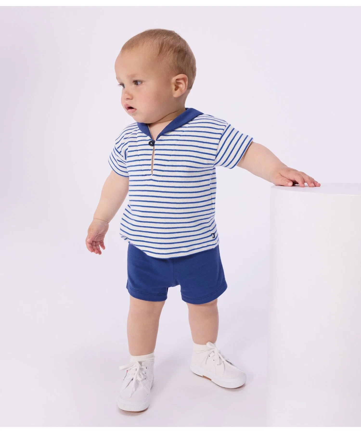 Детский комплект из хлопка в полоску Petit Bateau бело-синий