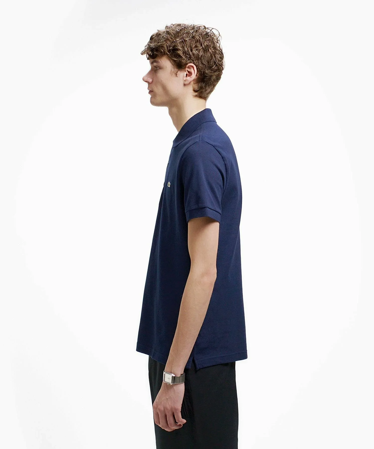 Однотонная облегающая эластичная рубашка-поло (с коротким рукавом) LACOSTE, Navy — фото 3