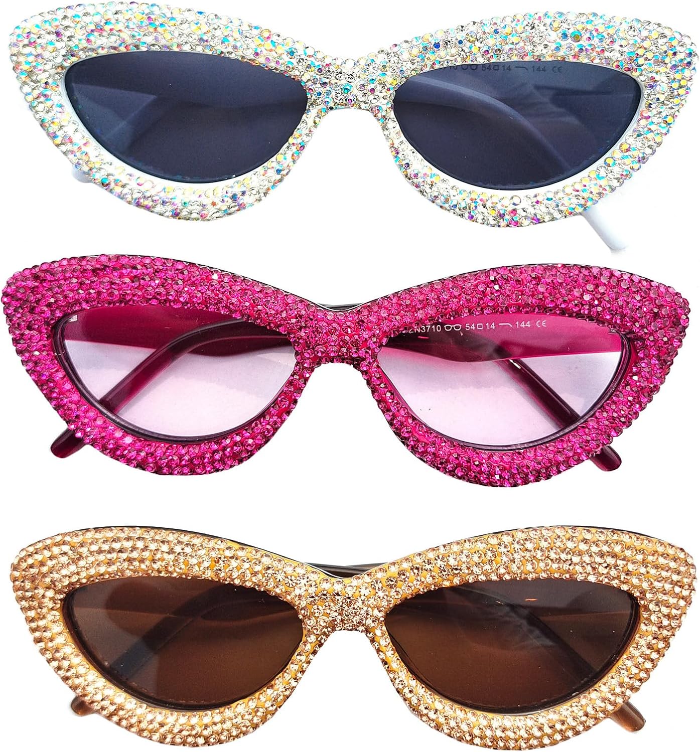 

willochra Модные сверкающие солнцезащитные очки с бриллиантами для женщин, очки-«кошачий глаз» со стразами, бриллиантовые украшения для вечеринки, 3pcs-brown&purple&white