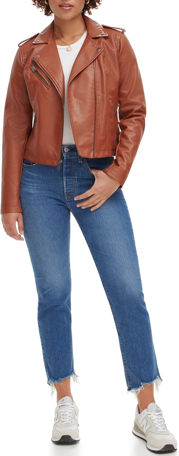 Женская куртка-косуха Levi's классическая кожаная, коричневый — фото 2