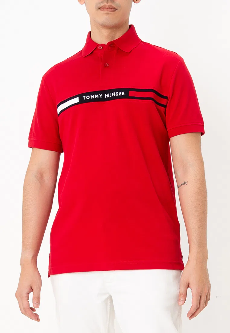 Поло Tommy Hilfiger, вставка на груди, модель Chest Insert, синий