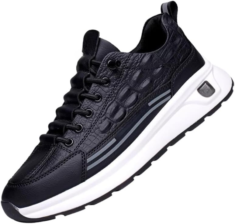 

Мужские водонепроницаемые кожаные туфли Hhhchpm с узором крокодила, скуфитающая подошва, повседневные мягкие оксфордские кроссовки на шнуровке, повышающие рост, противоскользящие, модные кожаные, белый/черный