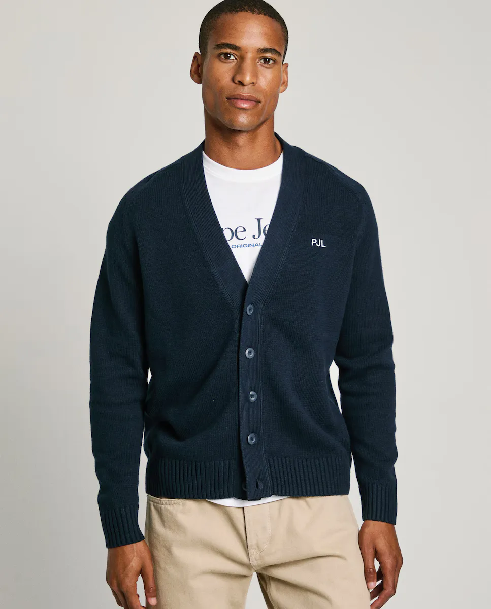 

Мужской кардиган с V-образным вырезом и застежкой на пуговицы Pepe Jeans, темно-синий