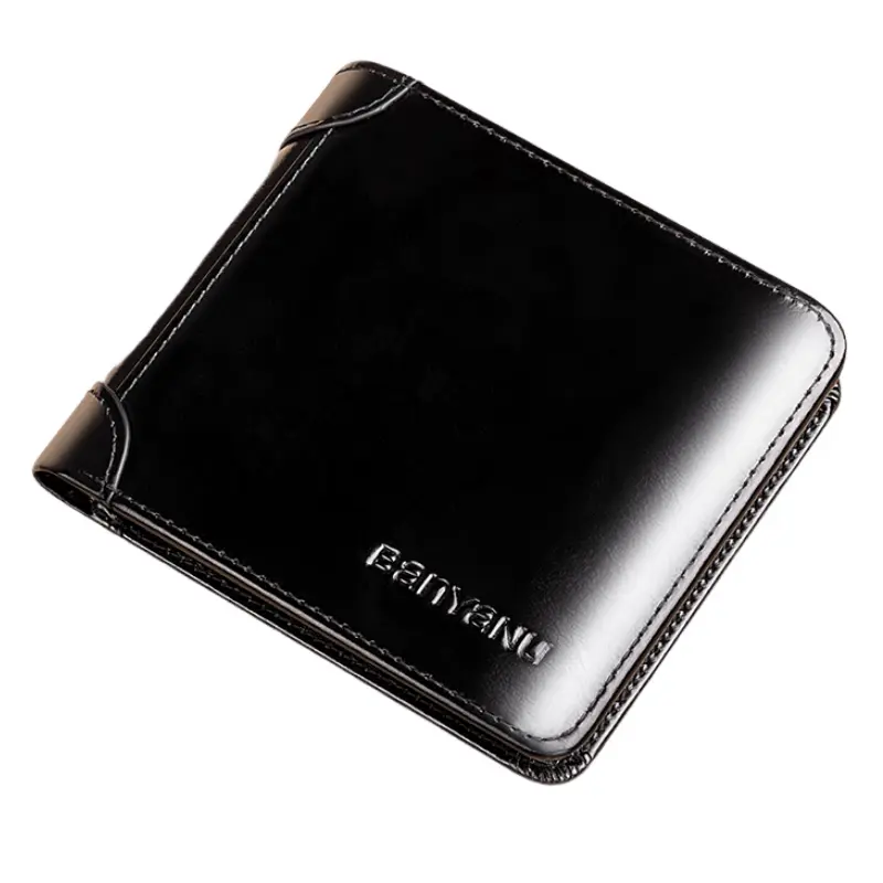 

Banyanu Винтажный кошелек для монет и карт из натуральной кожи, Black-Trifold Style (Oil Wax Top Grain Cow Leather) Anti-Skimming