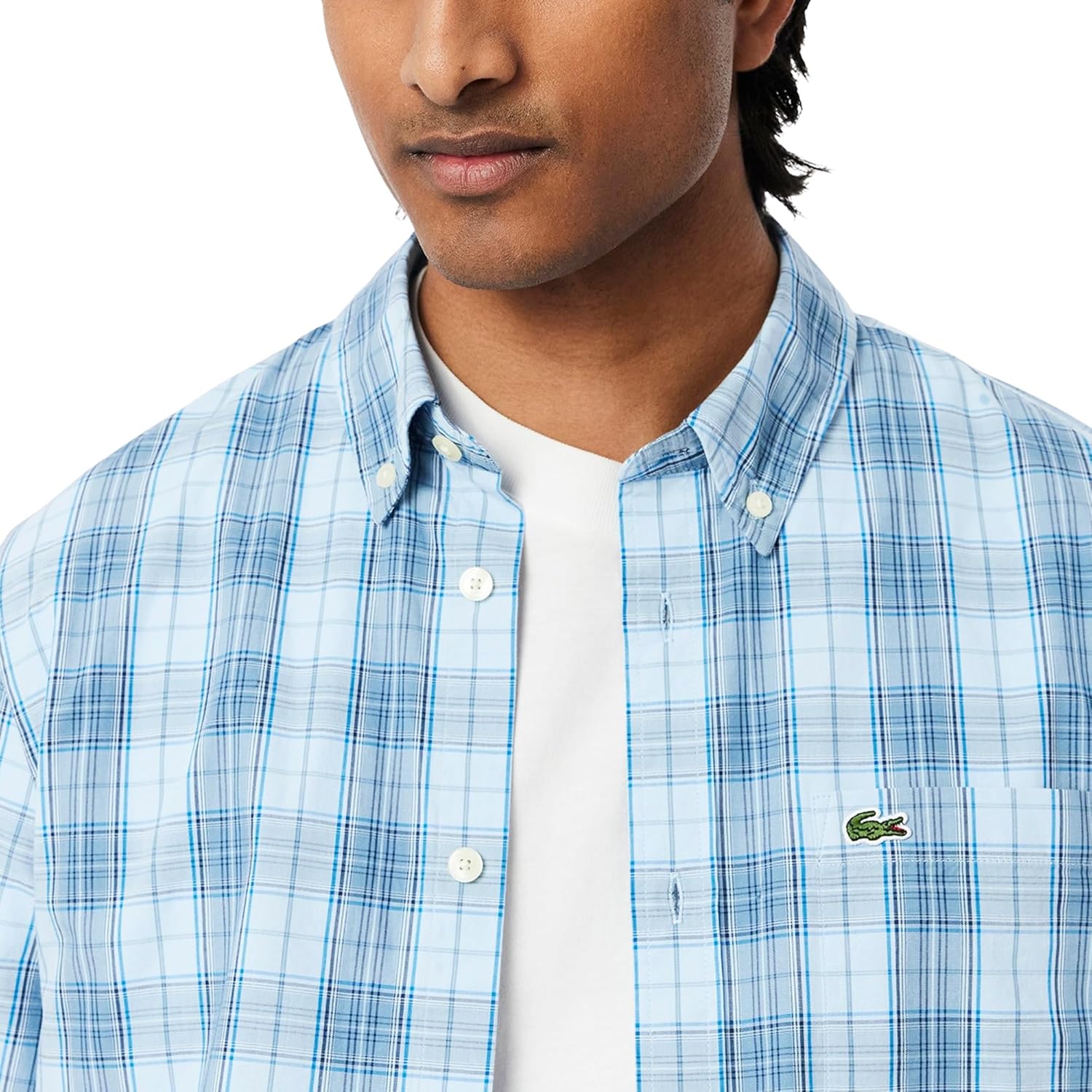 Мужская рубашка Lacoste в клетку с эффектом стрейч, Rill, Limestone, & Gipsy Blue — фото 2