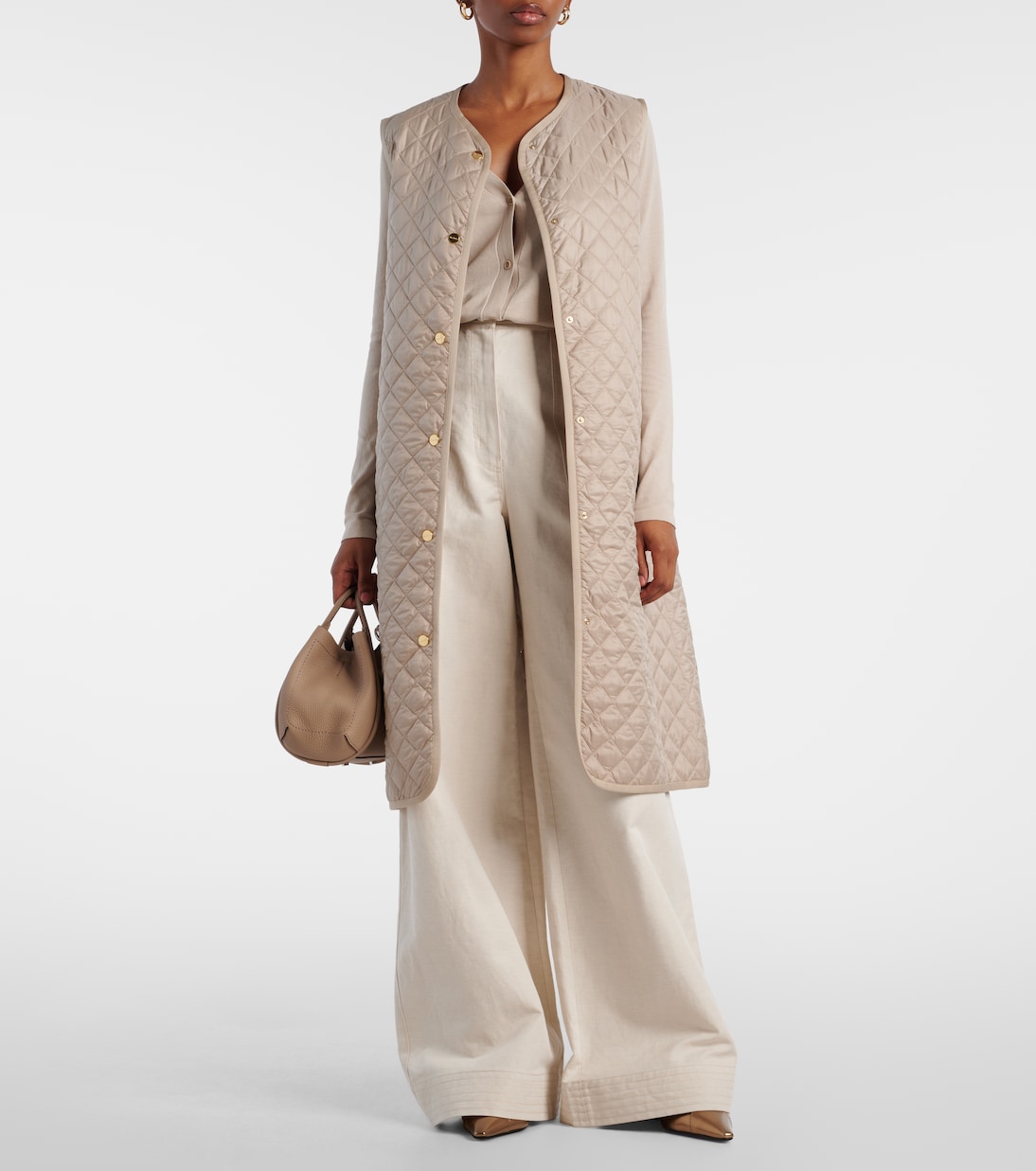 Стеганое пальто с поясом от Лорен Max Mara, Noccioloa — фото 2