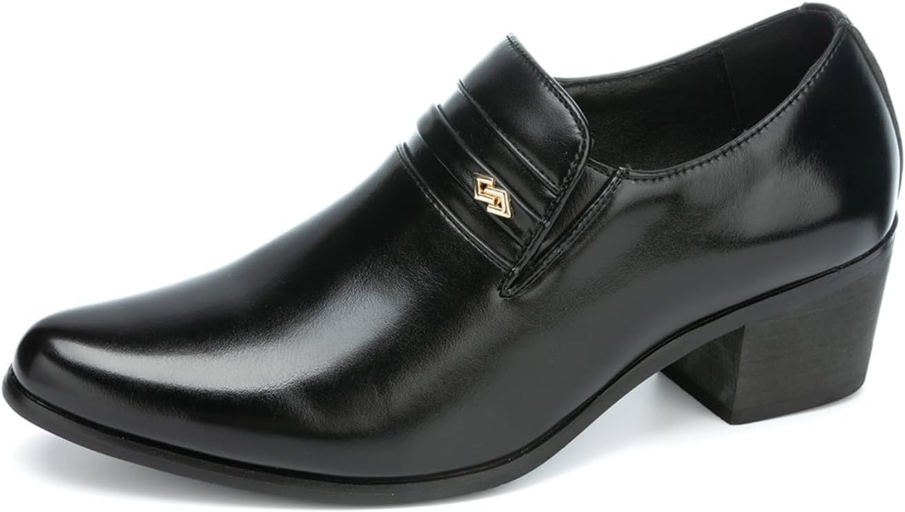 

Мужские кожаные туфли-лоферы с заостренным носком и массивным каблуком, без шнуровки, удобные, с нескользящей подошвой, средней высоты, на выпускной, свадьбу, для работы, деловых встреч и официальных мероприятий Tixewsjh, черный