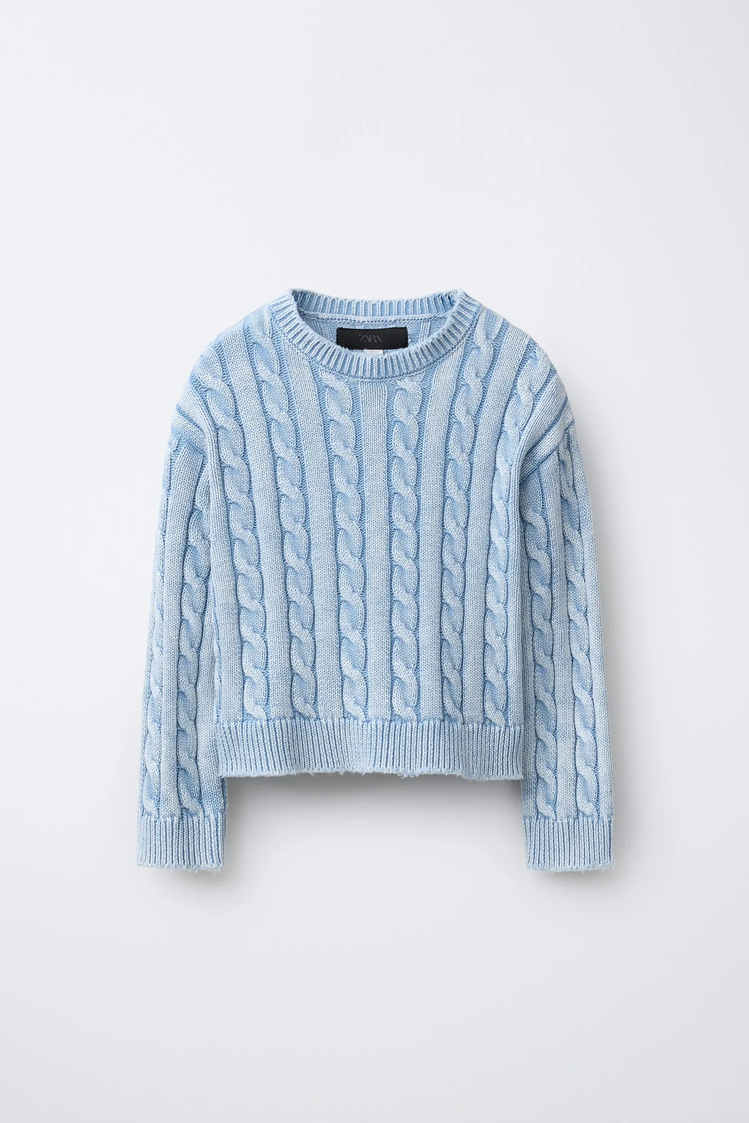 Джемпер вязаный с косами, устойчивый к кислотной стирке Zara, белый/небесно-голубой