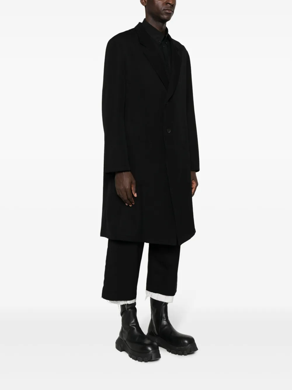 Однобортное пальто с заостренными лацканами Yohji Yamamoto, черный — фото 3