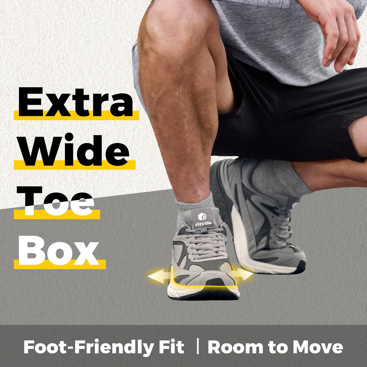 Мужские кроссовки FitVille Extra Wide, с поддержкой свода стопы, удобные кроссовки для ходьбы с амортизацией при нейропатии и подошвенном фасциите - Rebound NEO V4, серый — фото 2
