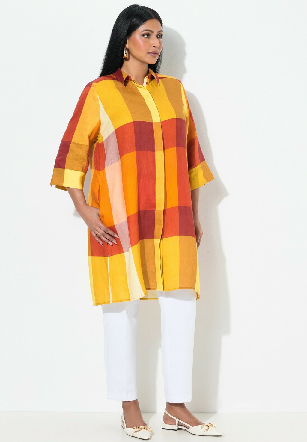 

Платье-рубашка MADRAS CHECK 3/4 SLEEVE Ulla Popken, оранжевый