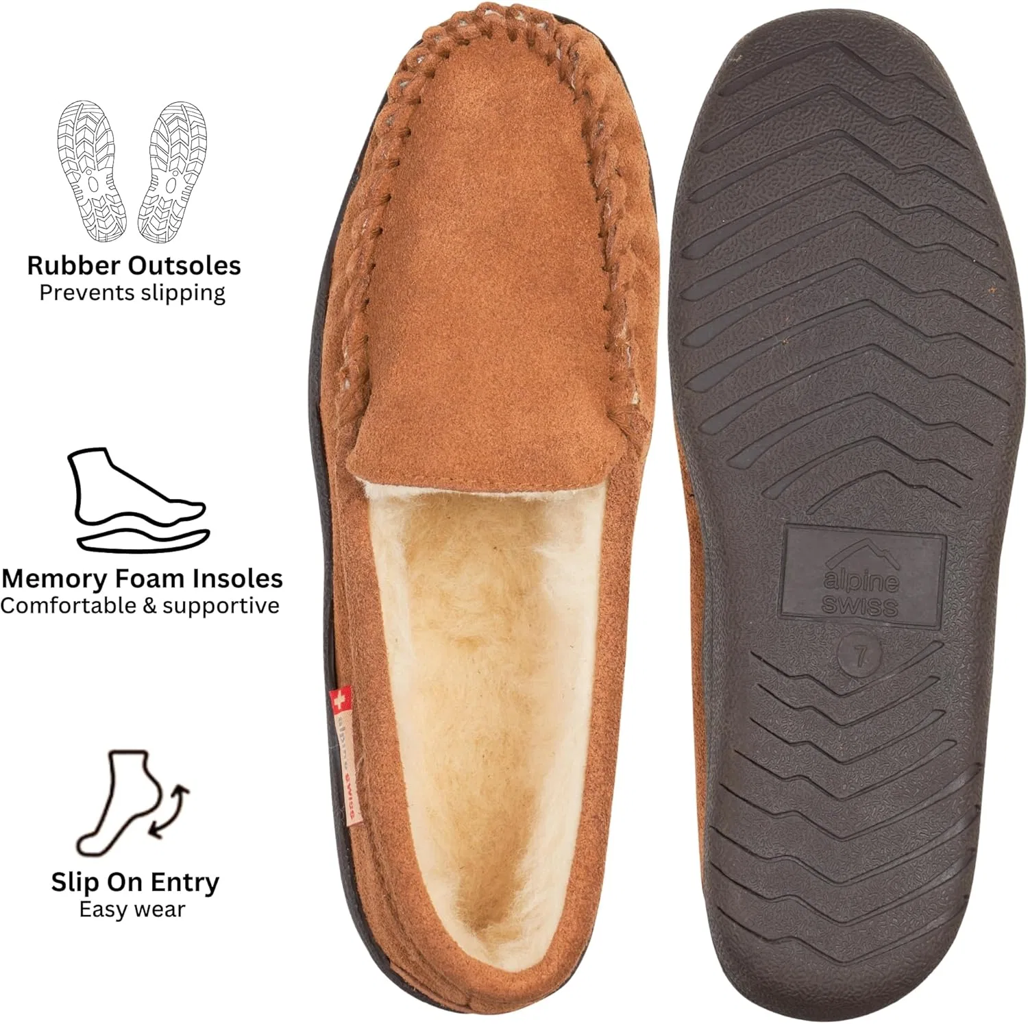 Тапочки мокасины из замши Alpine Swiss, каштановый — фото 2