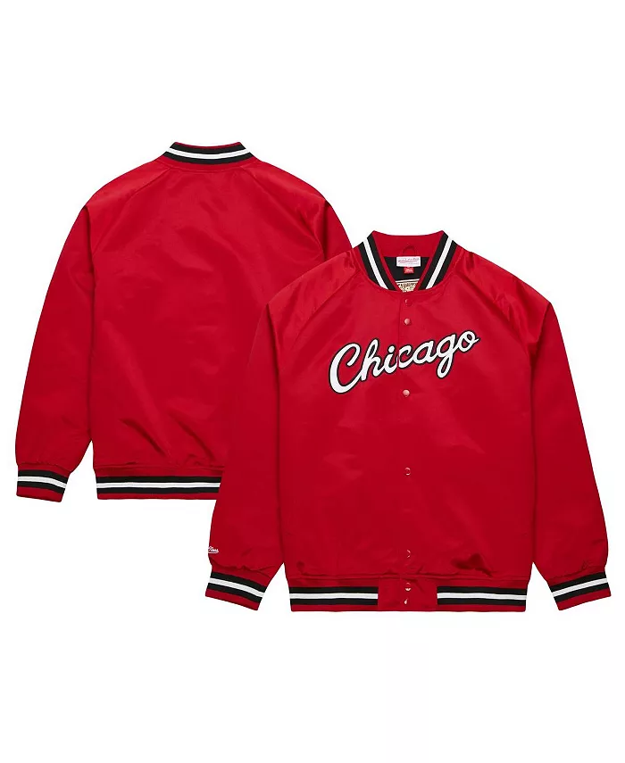 

Мужская красная бейсбольная куртка Chicago Bulls Hardwood Classics Throwback Wordmark с рукавом реглан и полной застежкой на кнопки Mitchell & Ness