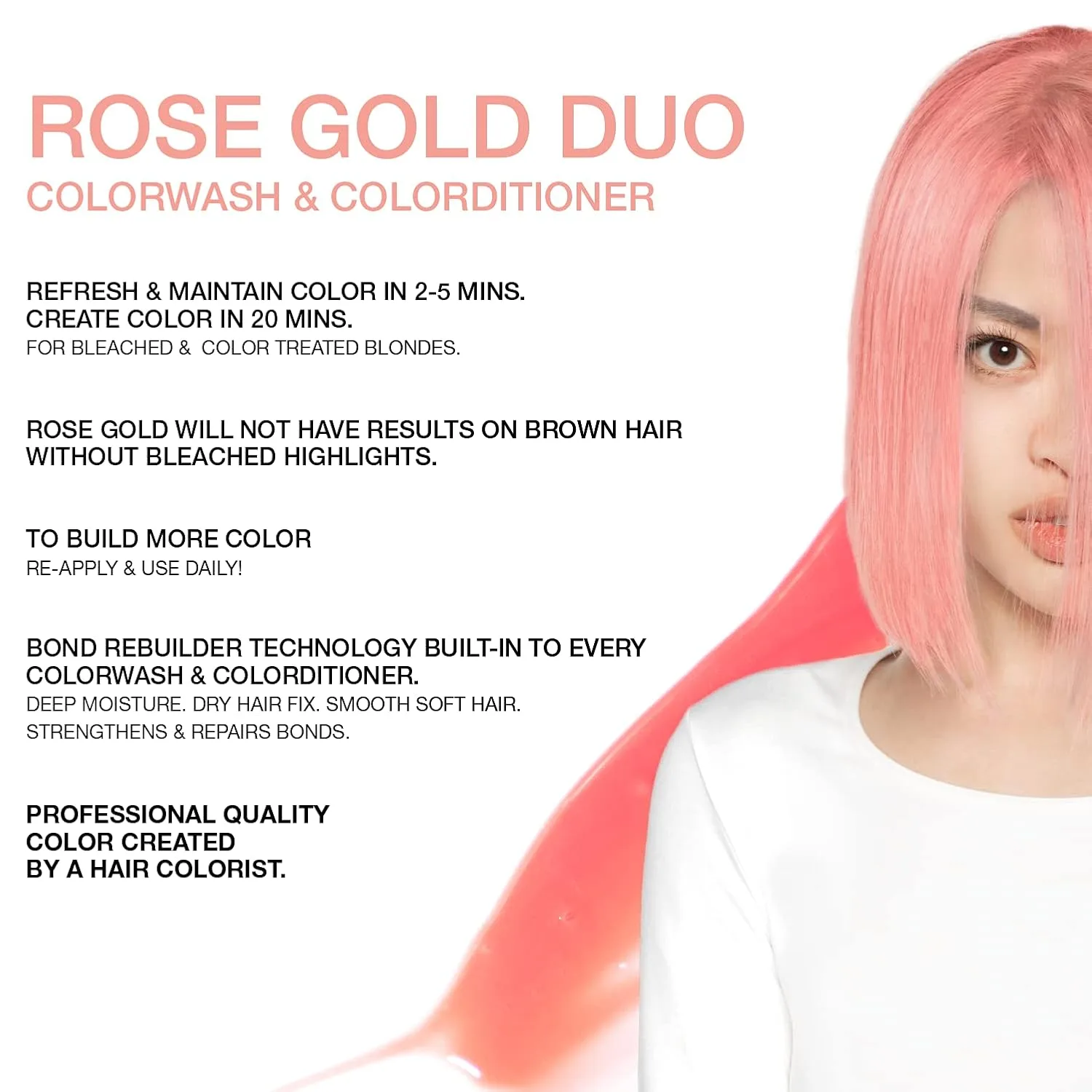 Celeb Luxury Intense Color Depositing Colorwash шампунь + BondFix восстанавливающее средство, веганская краска для волос, на основе растений, полуперманентный цвет, наборы Viral и Gem Lites, Rose Gold — фото 2