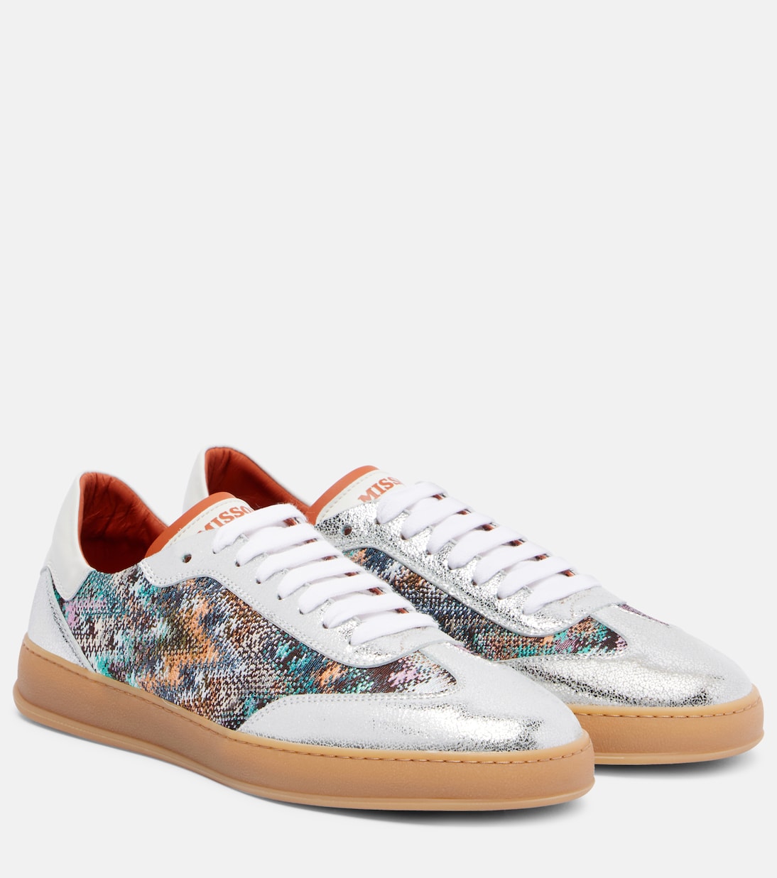 Кроссовки из металлизированной кожи с зигзагообразным узором Missoni, серебряный