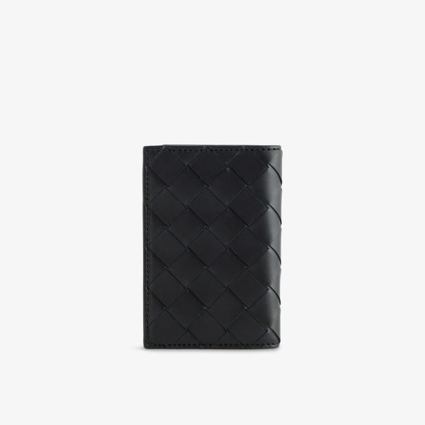 Кошелек кожаный Bottega Veneta Intrecciato с двумя отделениями, черный — фото 3