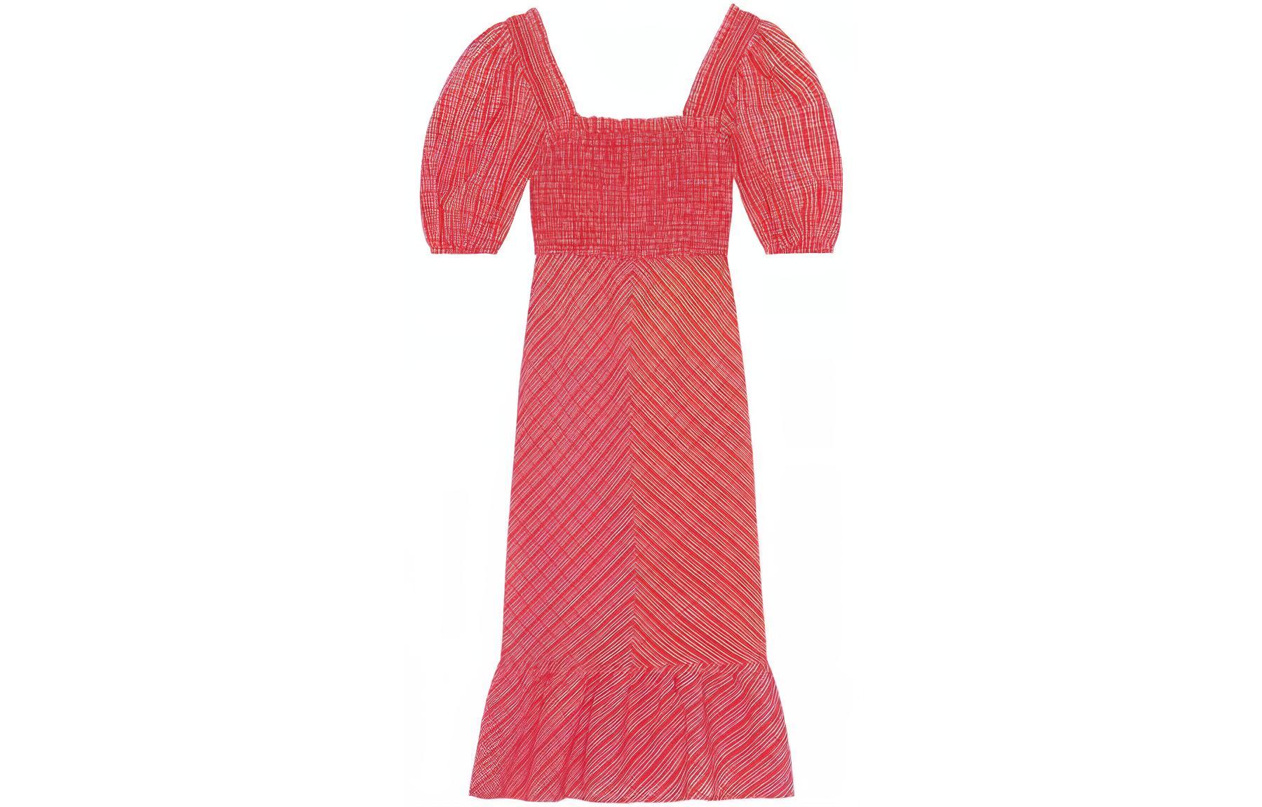 

GANNI Красное женское платье с короткими рукавами